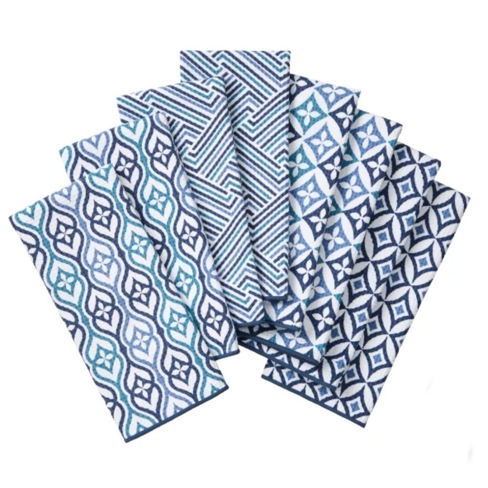 Microfiber Kitchen Towels, 8 Pack Blue 18x28